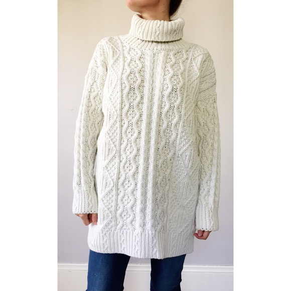 cotton cable knit turtleneck sweater